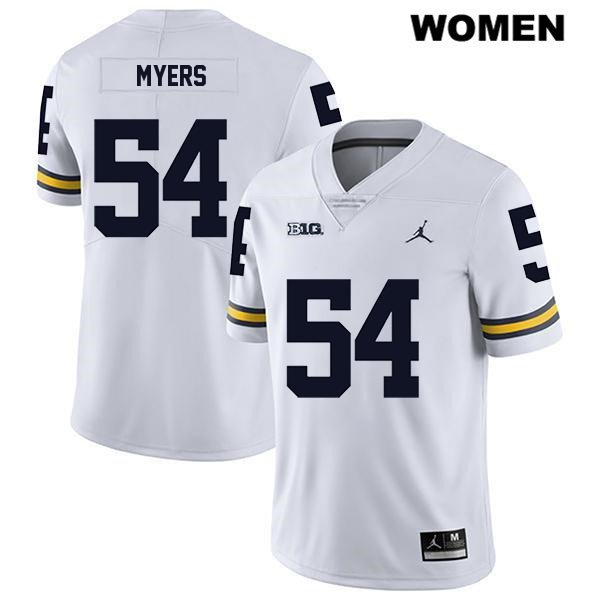 Women's NCAA Michigan Wolverines Carl Myers #54 White Jordan Brand Authentic Stitched Legend Football College Jersey KR25J72UX
